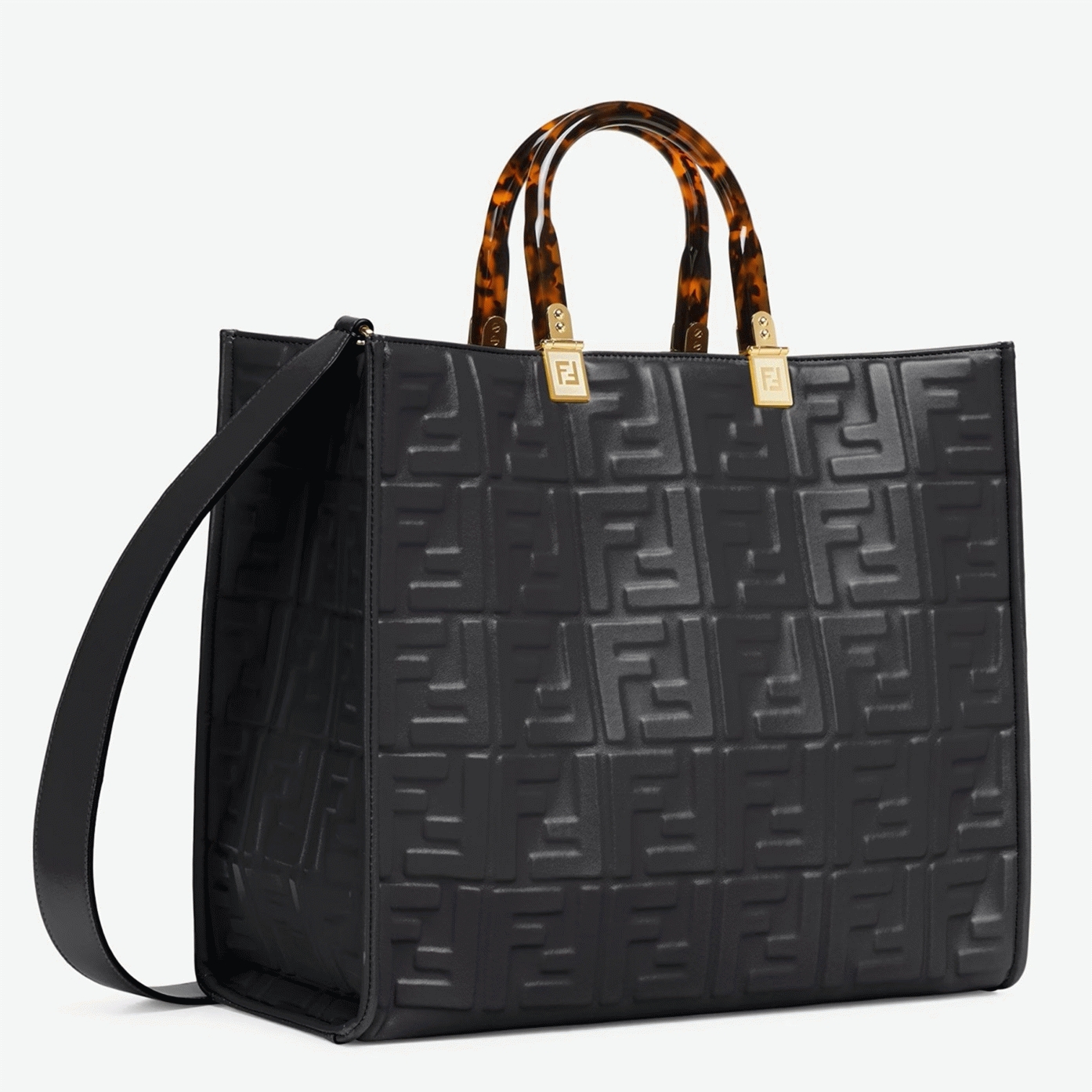 Top Quality Replica F**di Sunshine Medium Tote Bag In Black FF Calfskin
