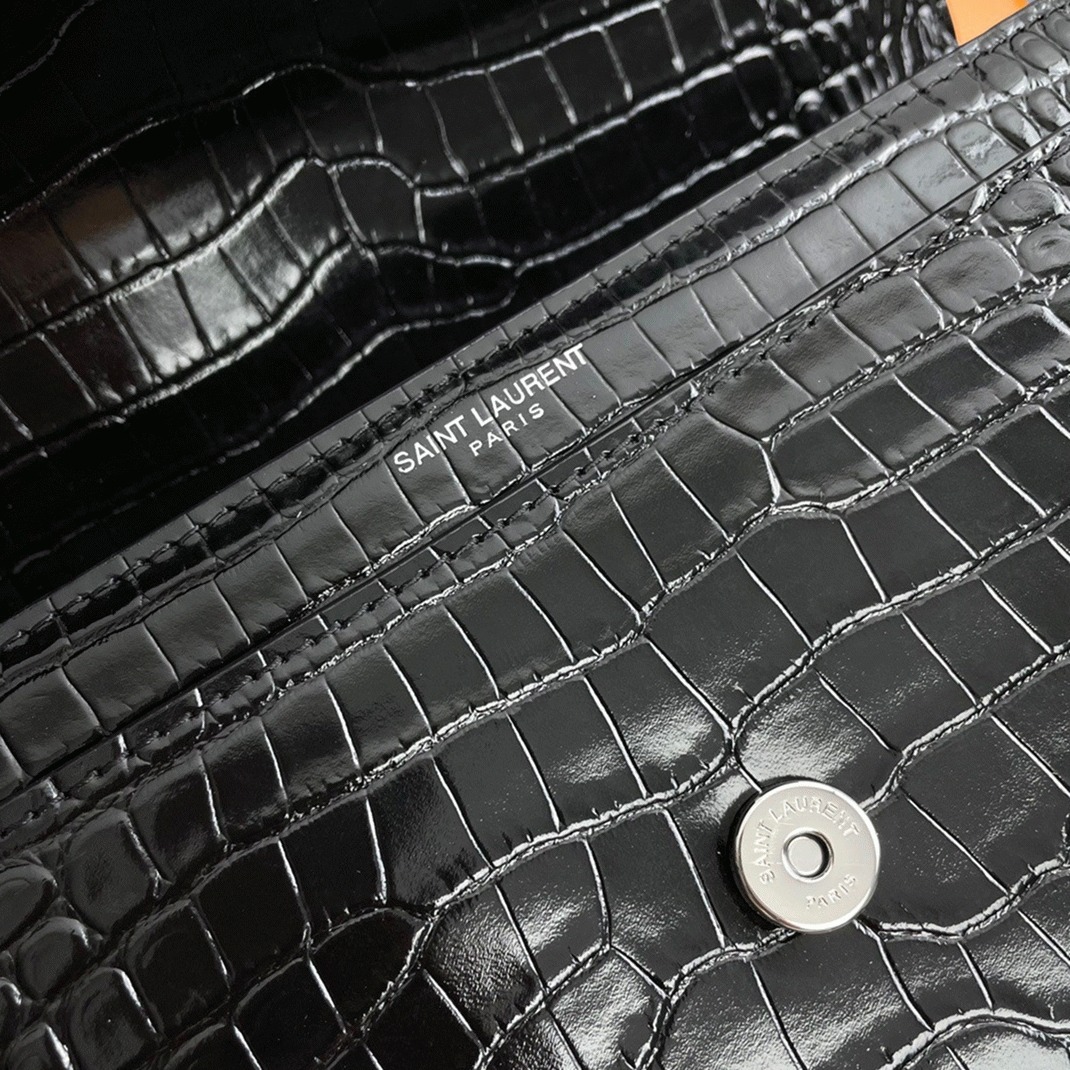 Fake Sa1nt Lau*nt Sunset Medium Chain Bag Noir Crocodile-embossed Leather