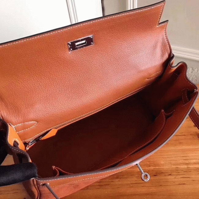 Brown Suede Fake H**me5 Kelly 32cm Bag with Zigzag Handle