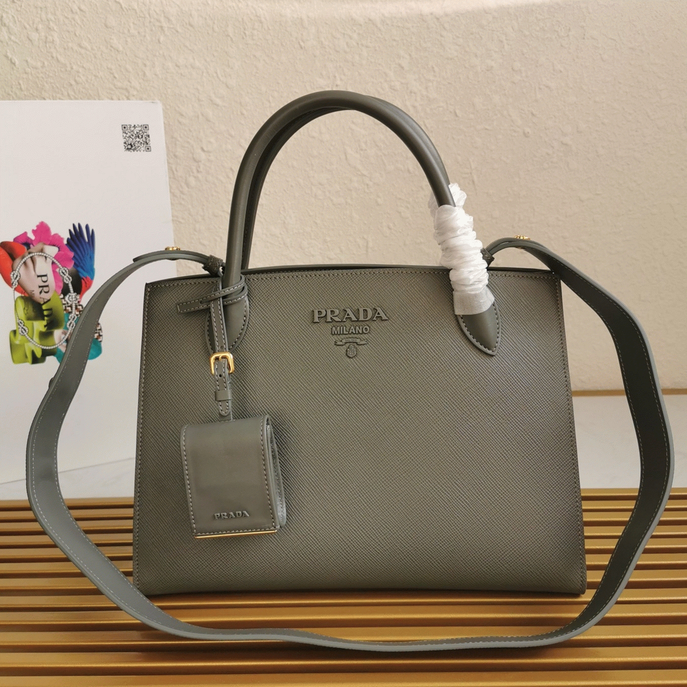 Grey Pra*a Monochrome Medium Bag Replica