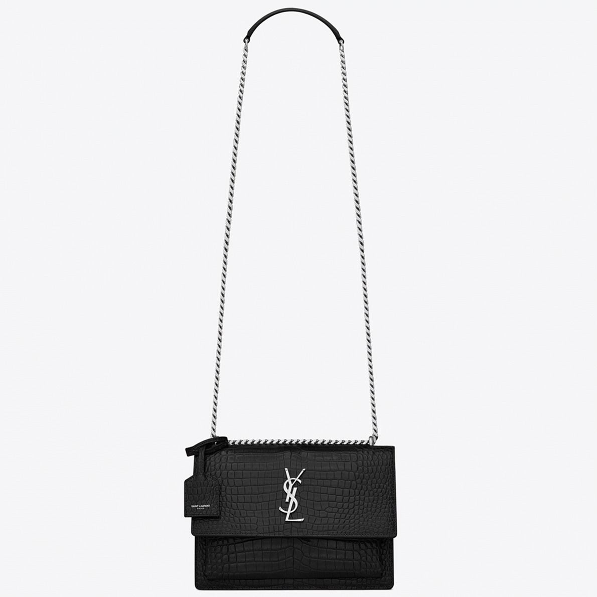 Fake Sa1nt Lau*nt Sunset Medium Chain Bag Noir Crocodile-embossed Leather