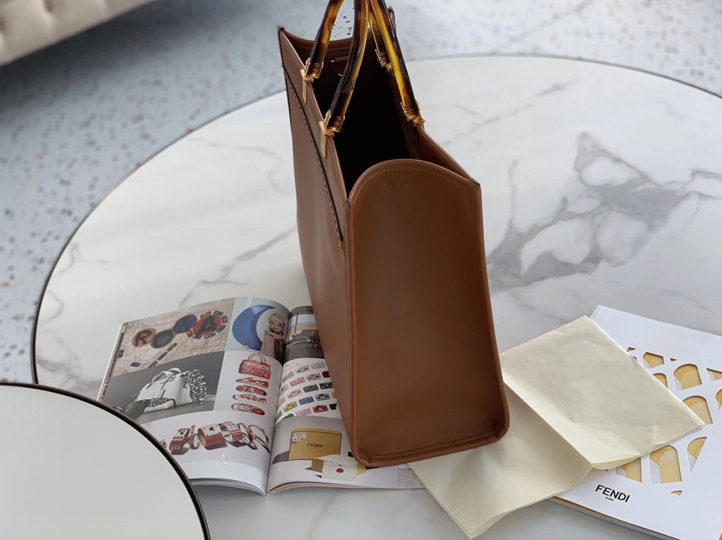 Top Quality Replica F**di Sunshine Medium Tote Bag In Brown Calfskin