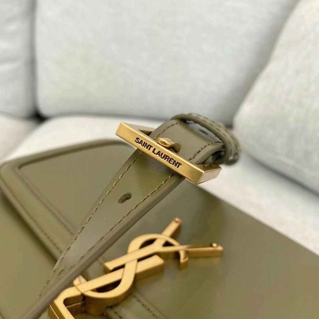 Fake Sa1nt Lau*nt Medium Solferino Bag Khaki Green Calfskin