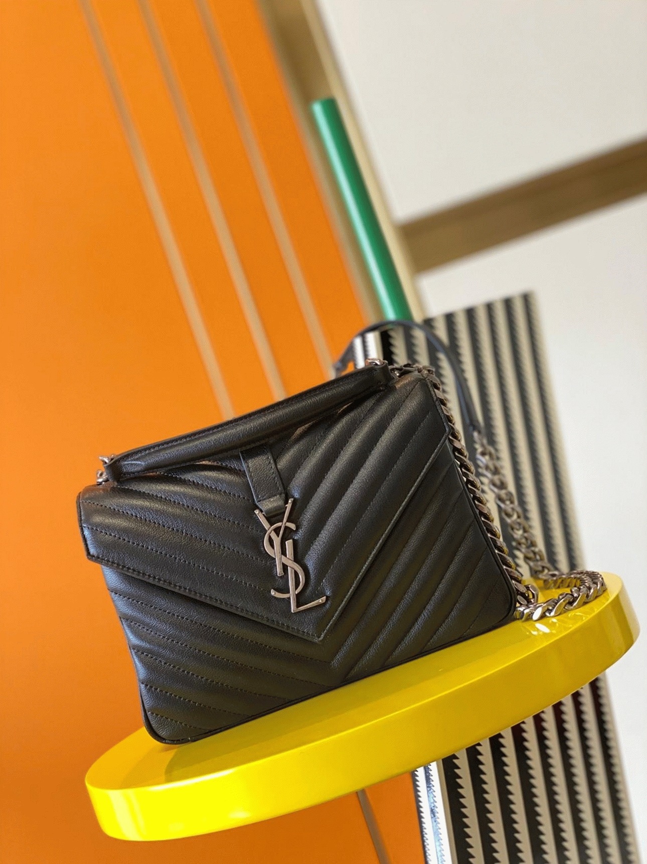 Fake Sa1nt Lau*nt College Medium Chain Bag Black