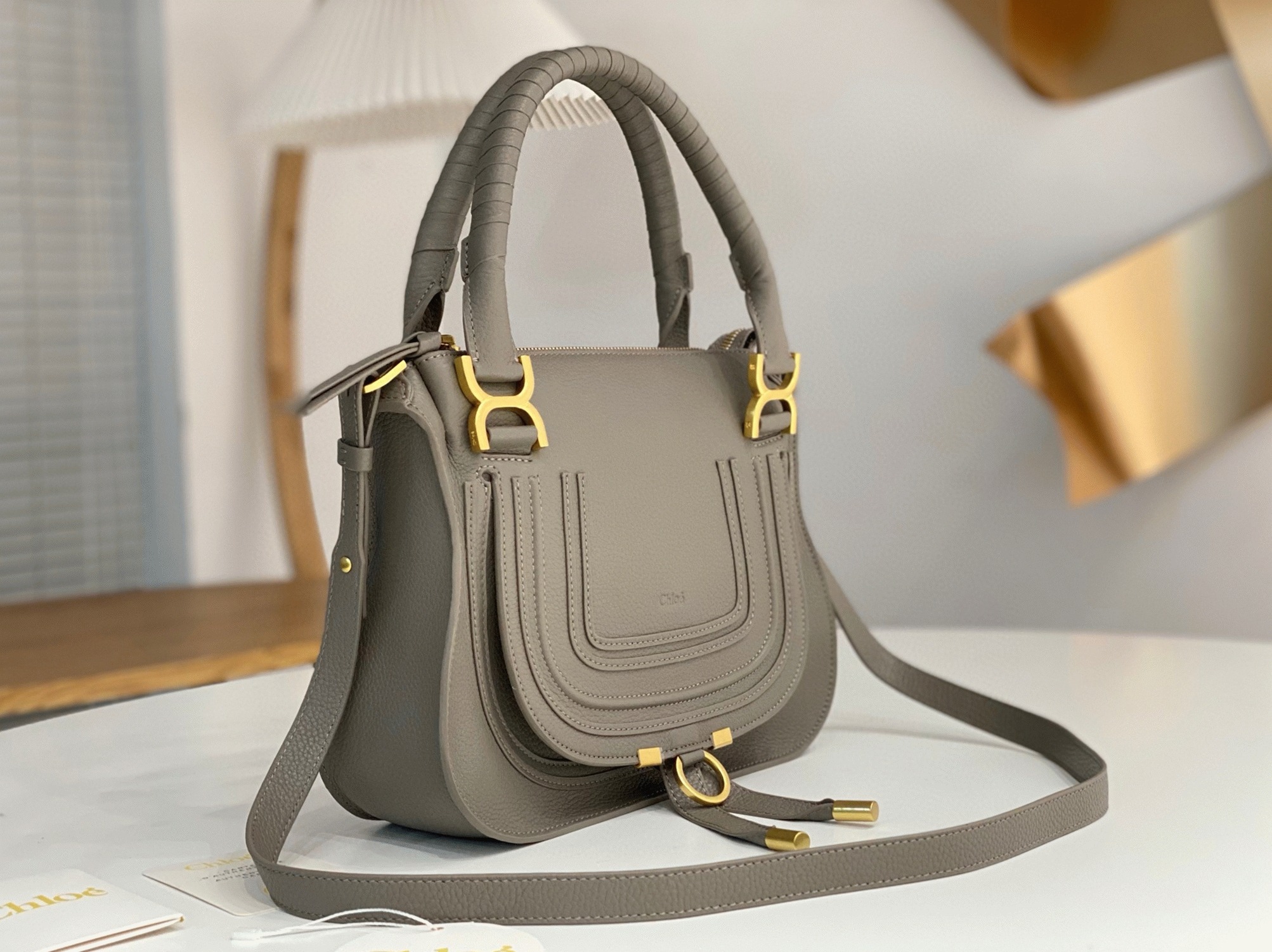 top quality knockoff Ch10e marcie small double carry bag in grey grained leather