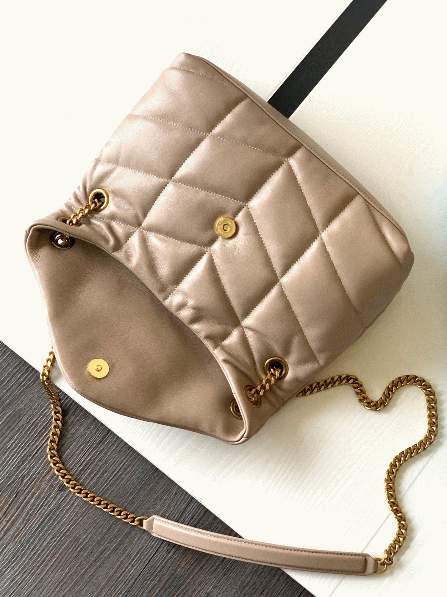 Replica Sa1nt Lau*nt Puffer Small Chain Bag Beige Lambskin