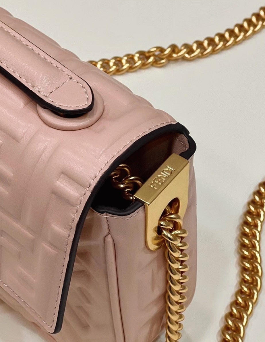 Top Quality Faux F**di Baguette Chain Midi Bag In Powder