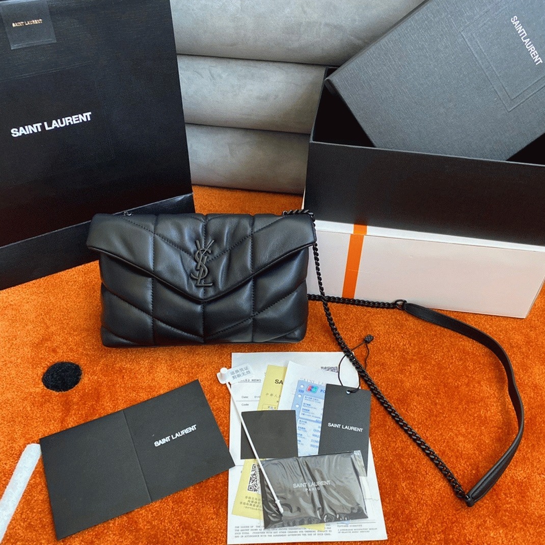 Replica Sa1nt Lau*nt Puffer Toy All Black Bag Quilted Lambskin