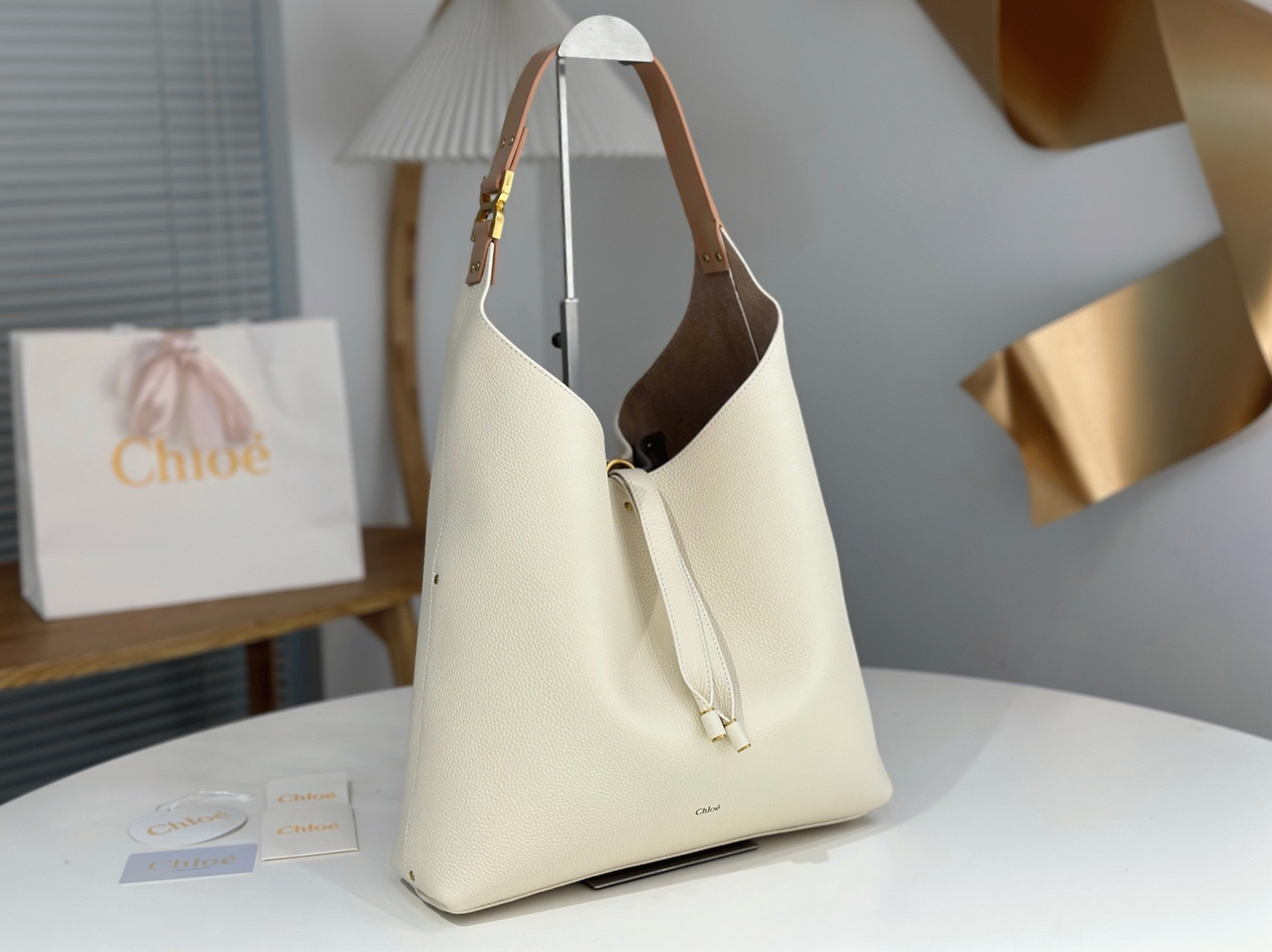 top quality replica Ch10e marcie hobo bag in white grained leather