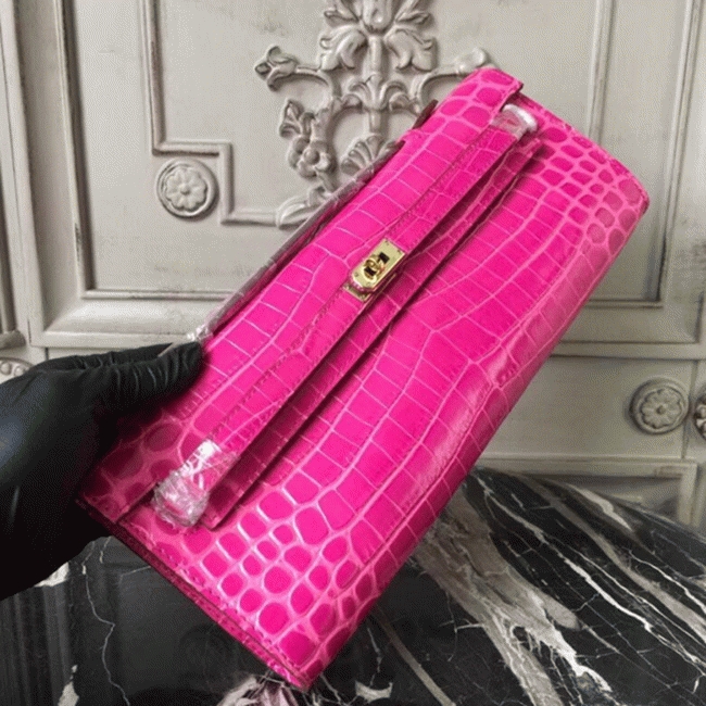 Rose Red Crocodile Replica H**me5 Kelly Cut Clutch Elegant Accent Bag