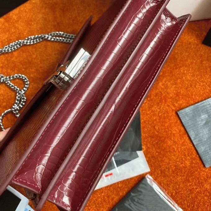 Fake Sa1nt Lau*nt Cassandra Medium Bag Bordeaux Crocodile