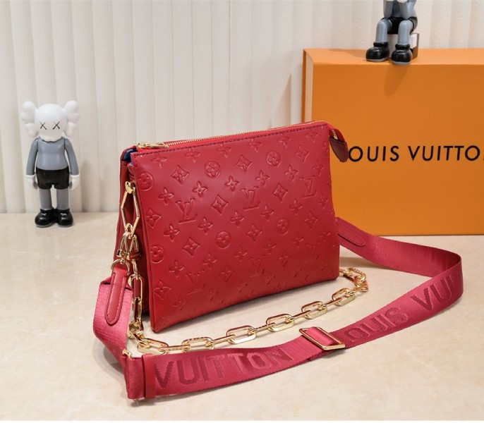 L0vis Vvtt0n Coussin PM Bag In Red With Jacquard Strap
