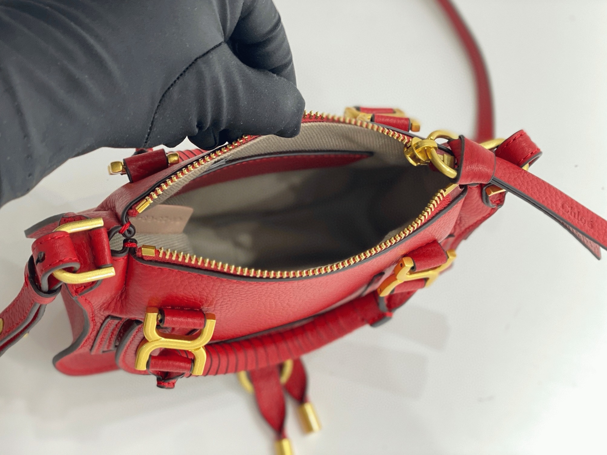top quality knockoff Ch10e marcie mini double carry bag in red grained leather
