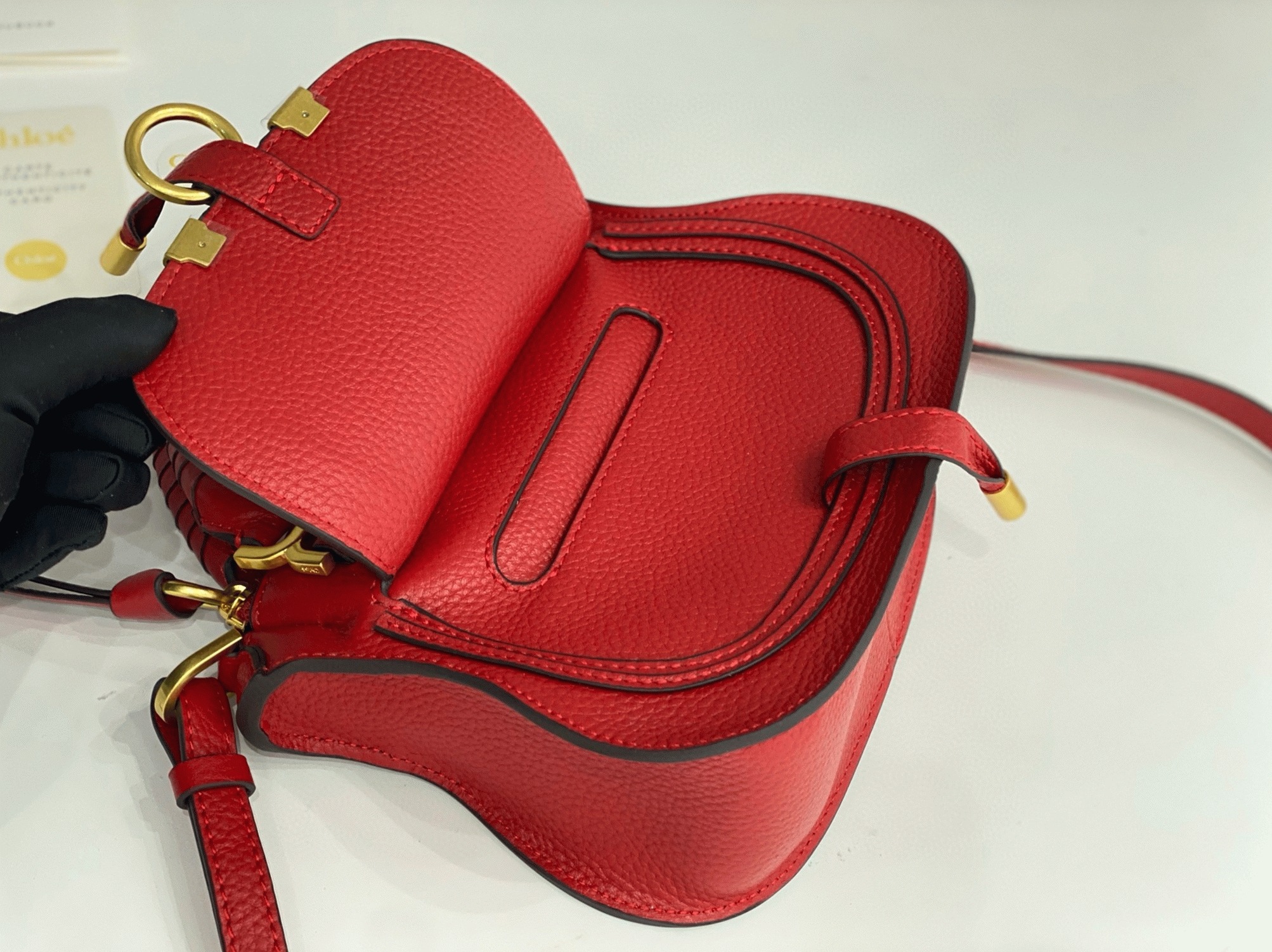 top quality knockoff Ch10e marcie mini double carry bag in red grained leather