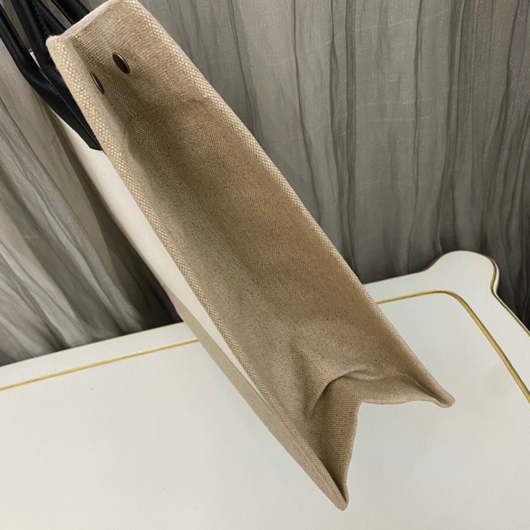 Knockoff Sa1nt Lau*nt Rive Gauche Tote Bag White Linen and Black Leather