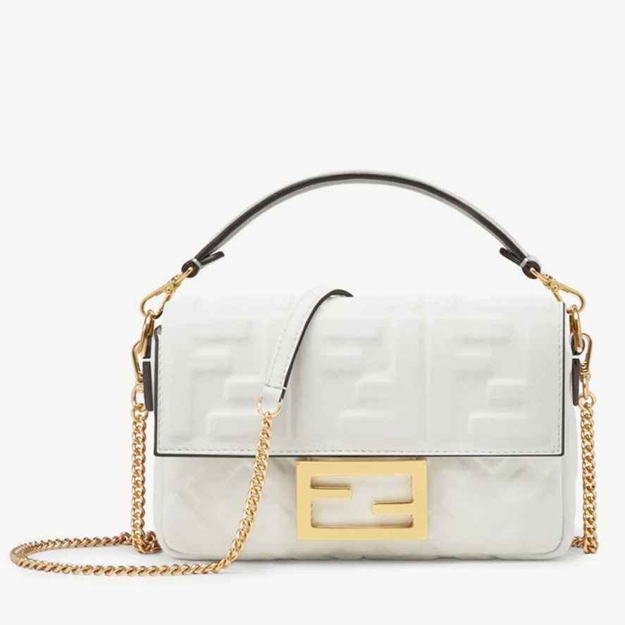 White FF Logo F**di Medium Baguette Replica Bag