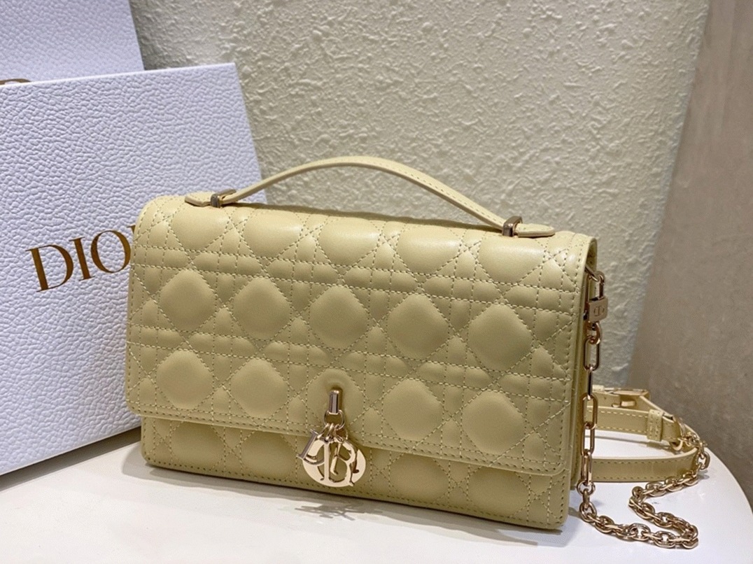 D10r Miss D10r Top Handle Bag Knockoff in Pastel Yellow Cannage Lambskin