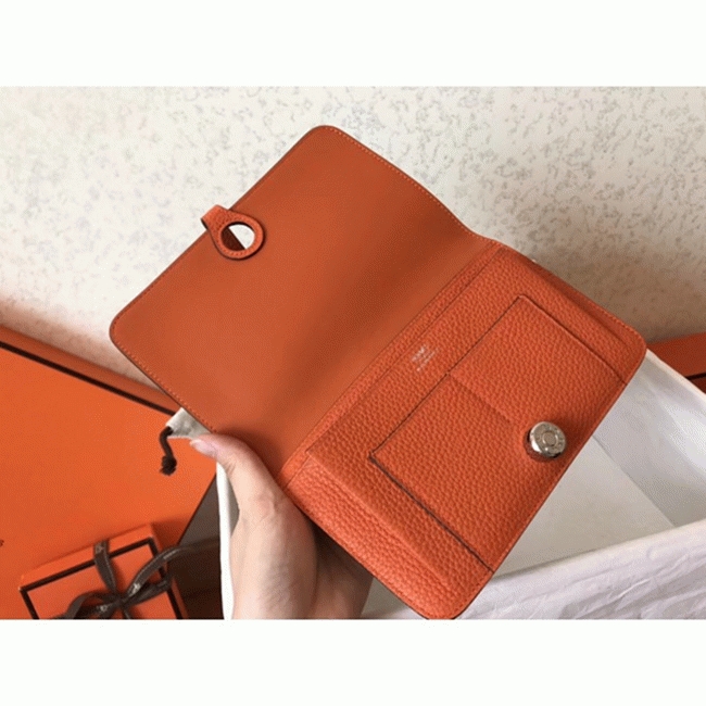 Black orange fake luxury H**me5 Dogon duo wallet