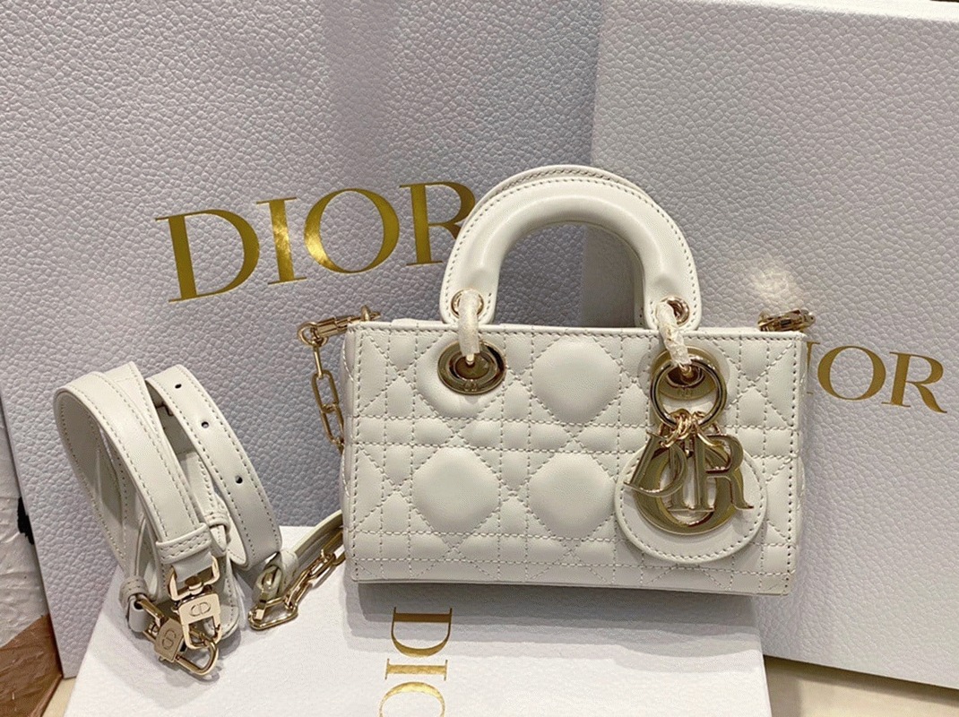 D10r Lady D-Joy Micro Bag Knockoff in White Cannage Lambskin