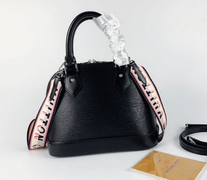 L0vis Vvtt0n Epi Leather Alma BB Handbag In Black With Jacquard Strap