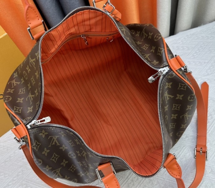 L0vis Vvtt0n Monogram Macassar Canvas Keepall Bandouliere 50 In Tangerine Orange