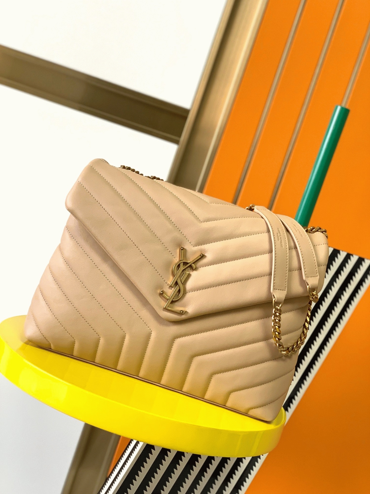Fake Sa1nt Lau*nt LouLou Medium Chain Bag Beige
