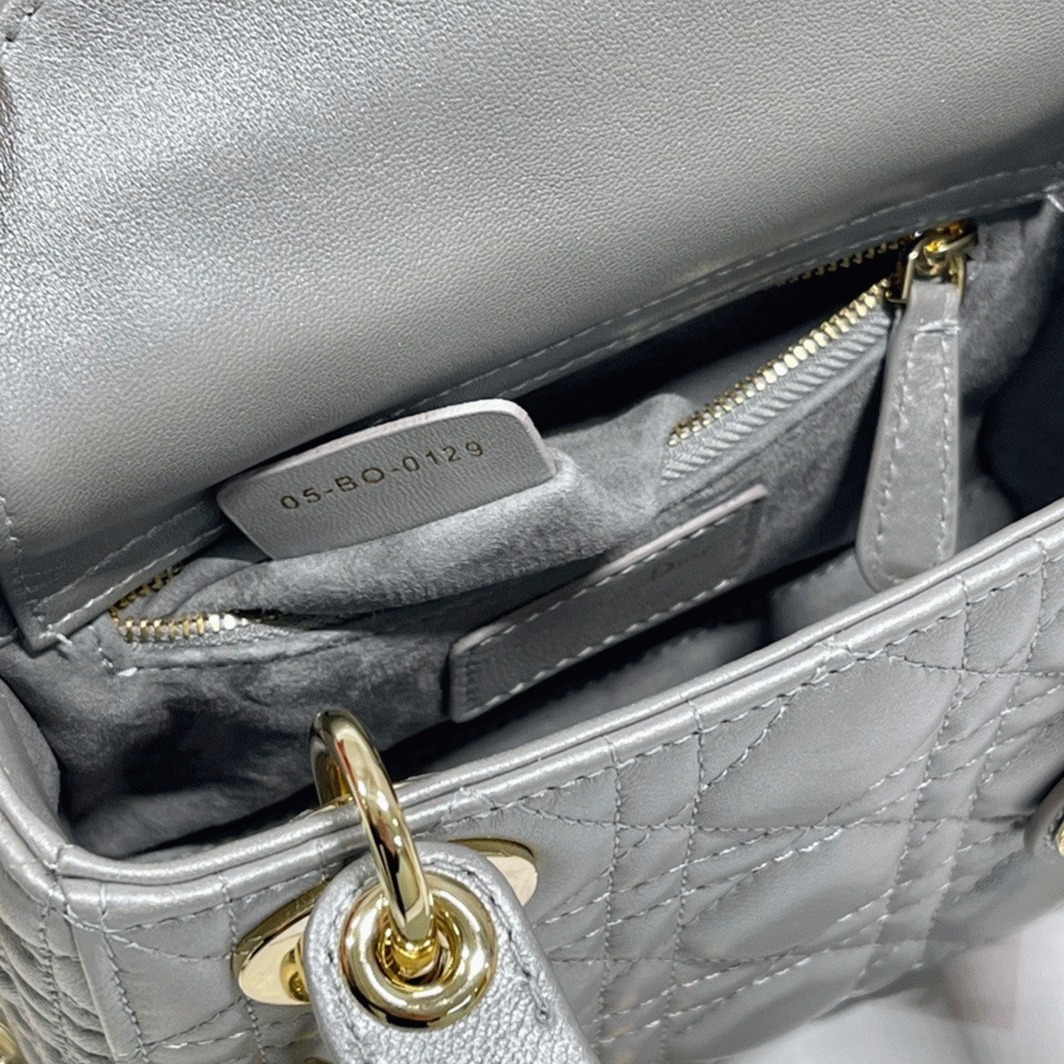 D10r Lady D10r Mini Chain Bag Replica in Grey Pearlescent Lambskin