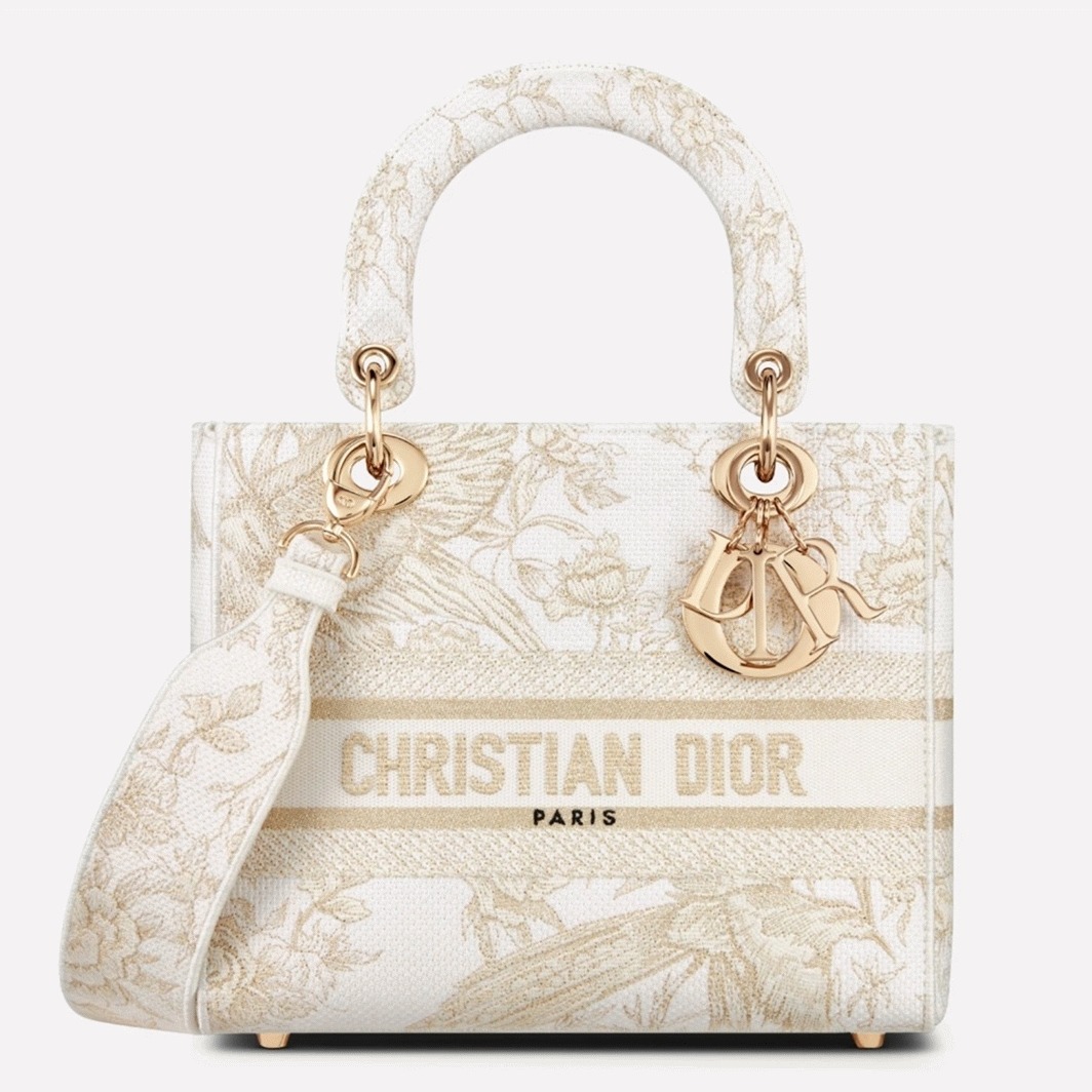 D10r Lady D-Lite Medium Bag Knockoff in Gold Jardin d Hiver Embroidery
