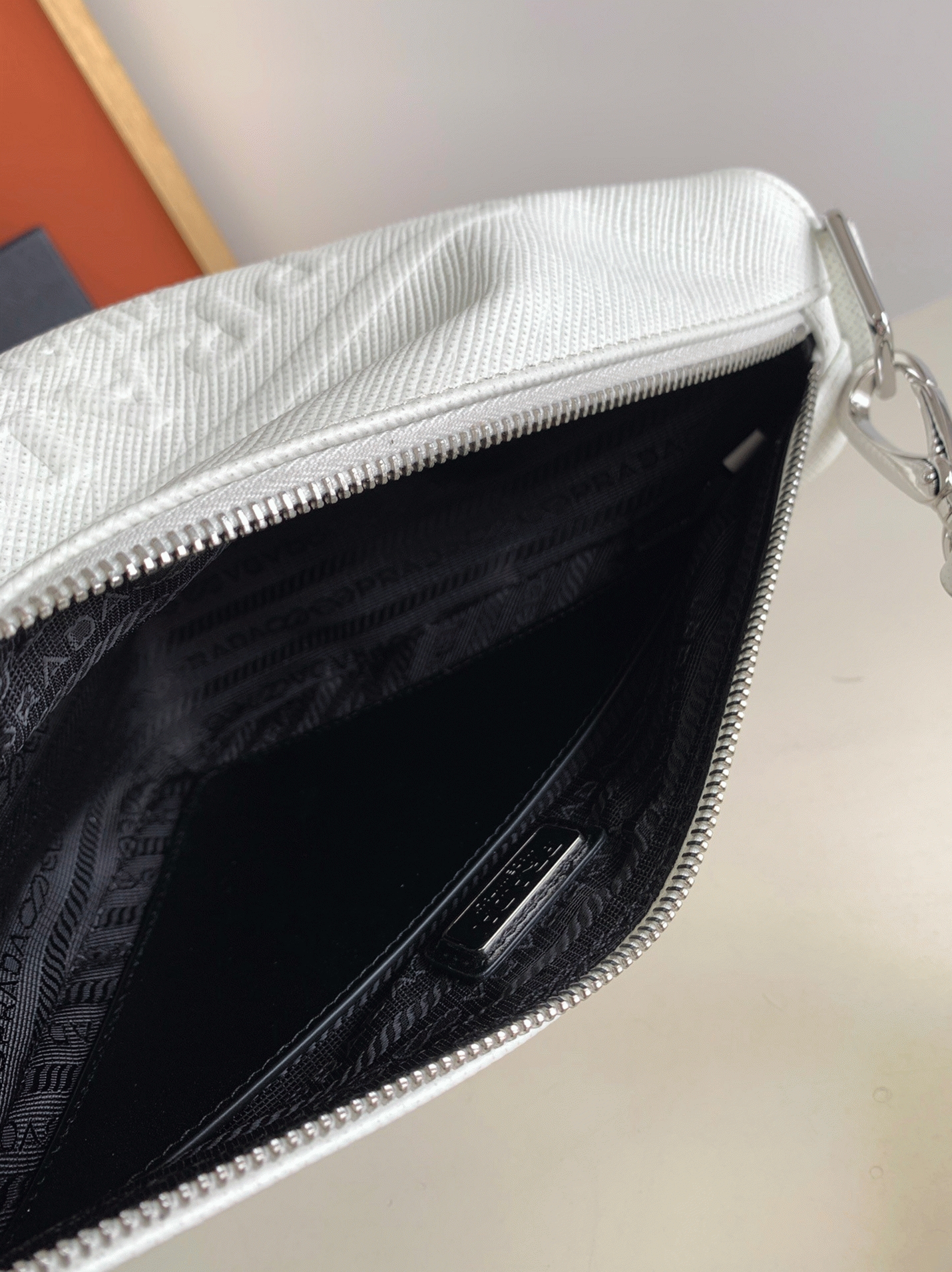Pra*a Triangle Shoulder Bag Fake in White