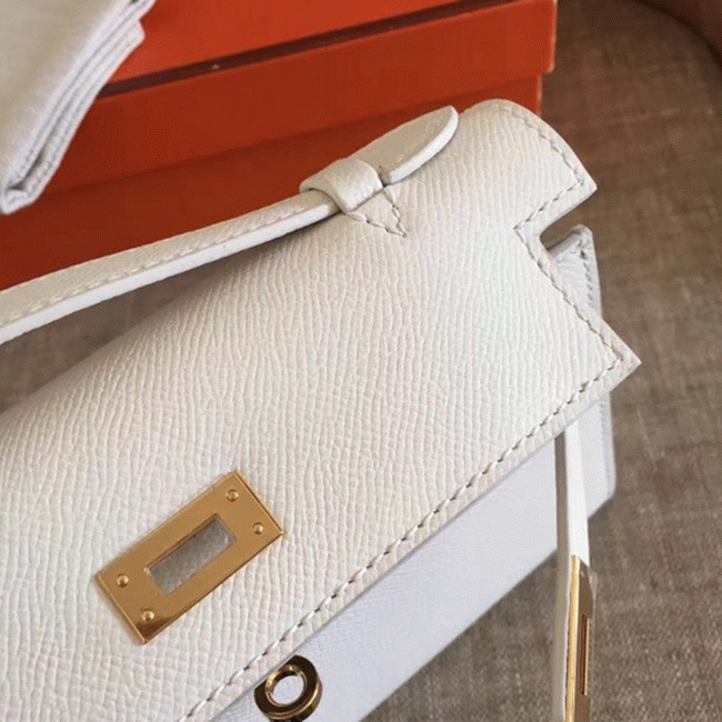 White Epsom Fake H**me5 Kelly Pochette Clean Look Mini Bag