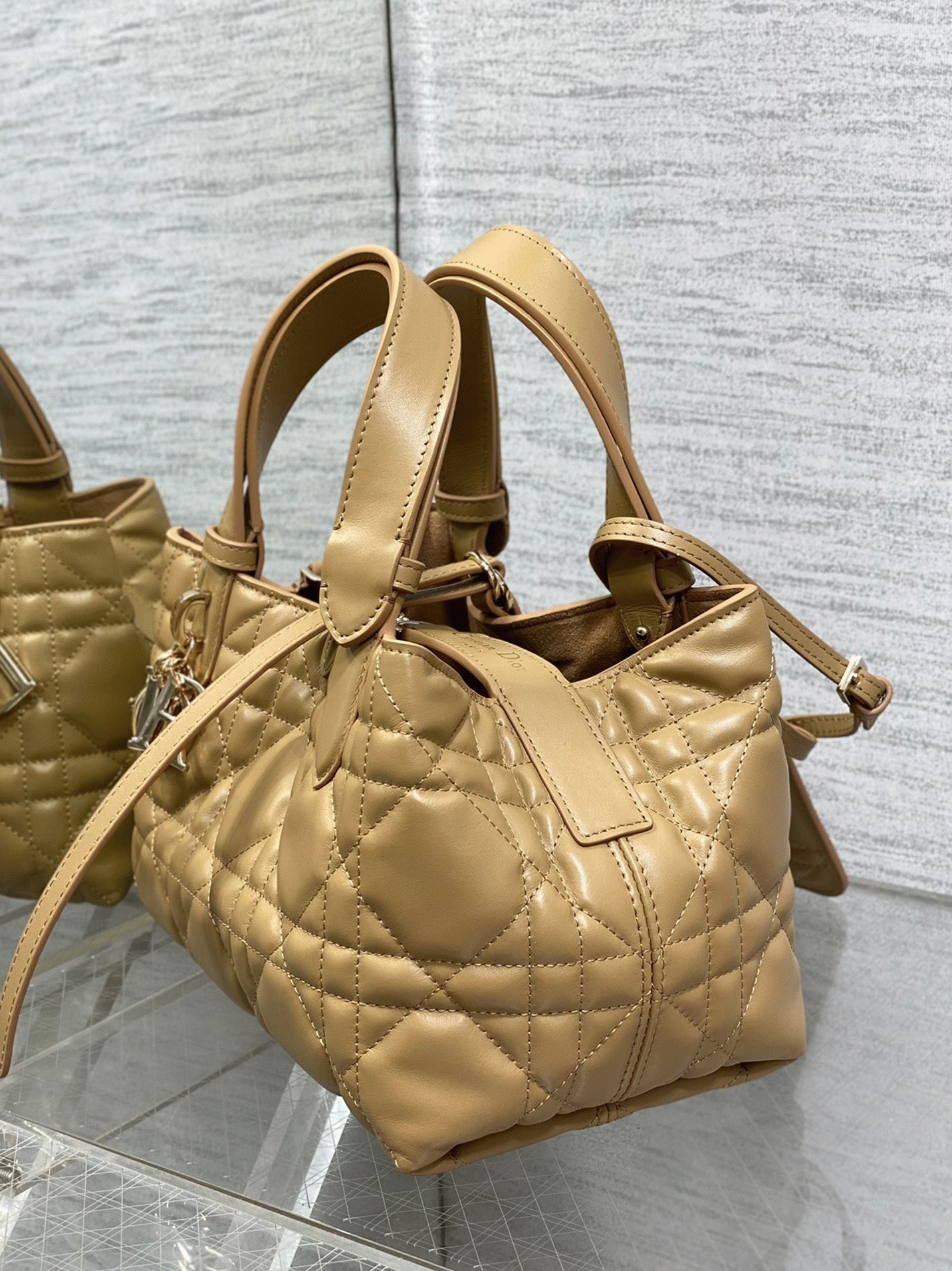 D10r Toujours Small Bag Fake in Tan Macrocannage Calfskin