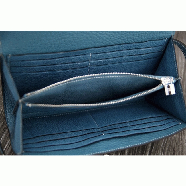 Jean blue knockoff H**me5 Kelly Longue wallet