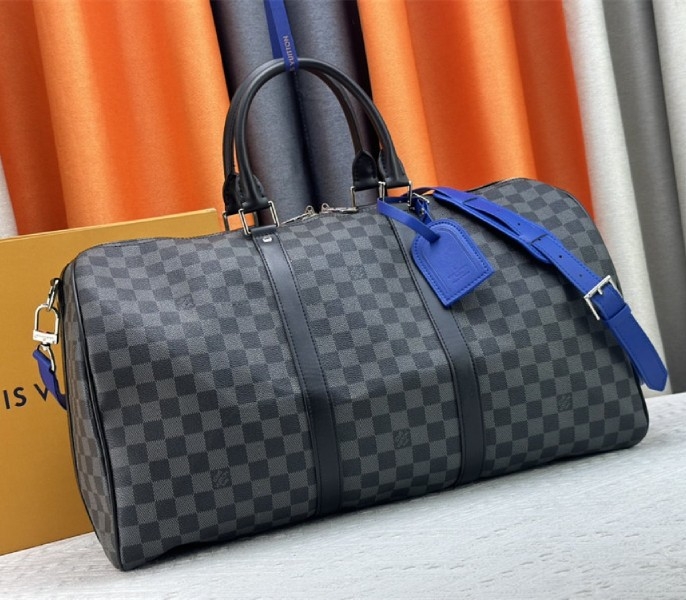 L0vis Vvtt0n Damier Graphite Canvas Keepall Bandouliere 50 In Indigo Blue