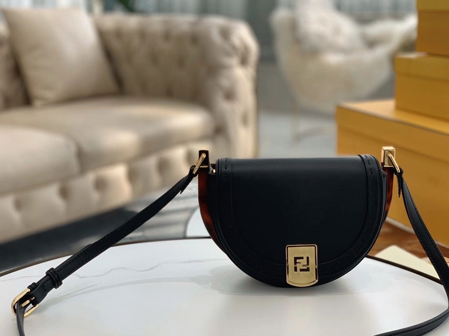 Top Quality Replica F**di Moonlight Saddle Bag In Black Calfskin