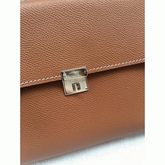 Brown perfect fake H**me5 Clic wallet with strap