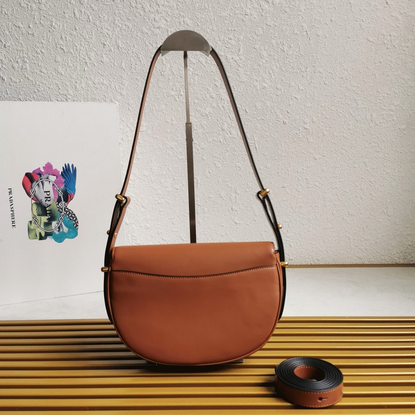 Pra*a Arque Shoulder Bag with Flap Fake in Brown