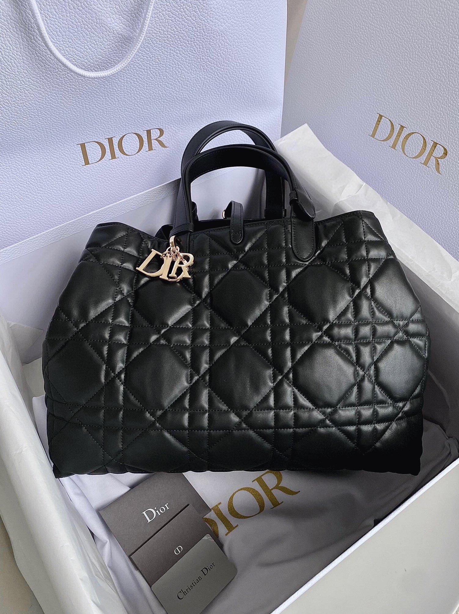 D10r Toujours Large Bag Replica in Black Macrocannage Calfskin
