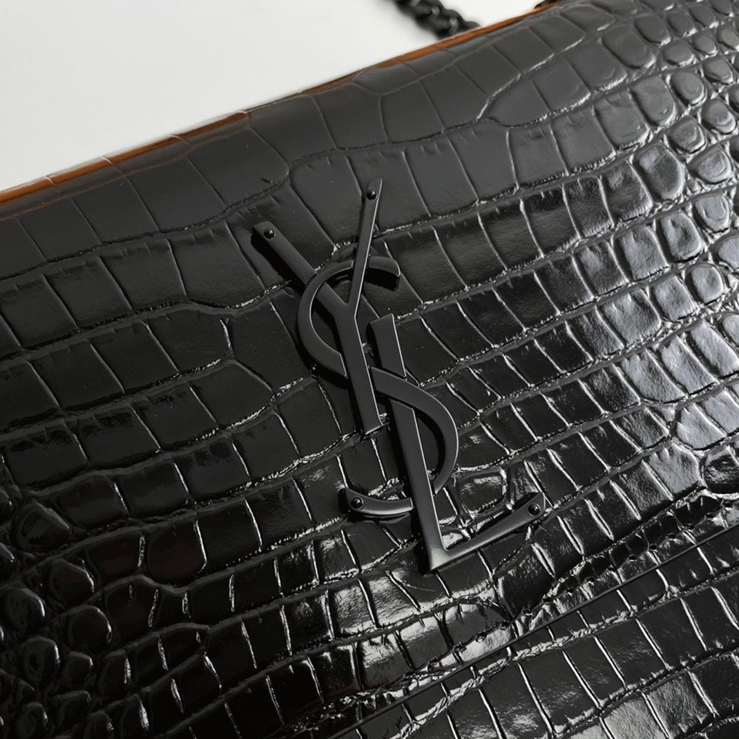 Fake Sa1nt Lau*nt Sunset Medium All Black Chain Bag Crocodile-embossed Leather