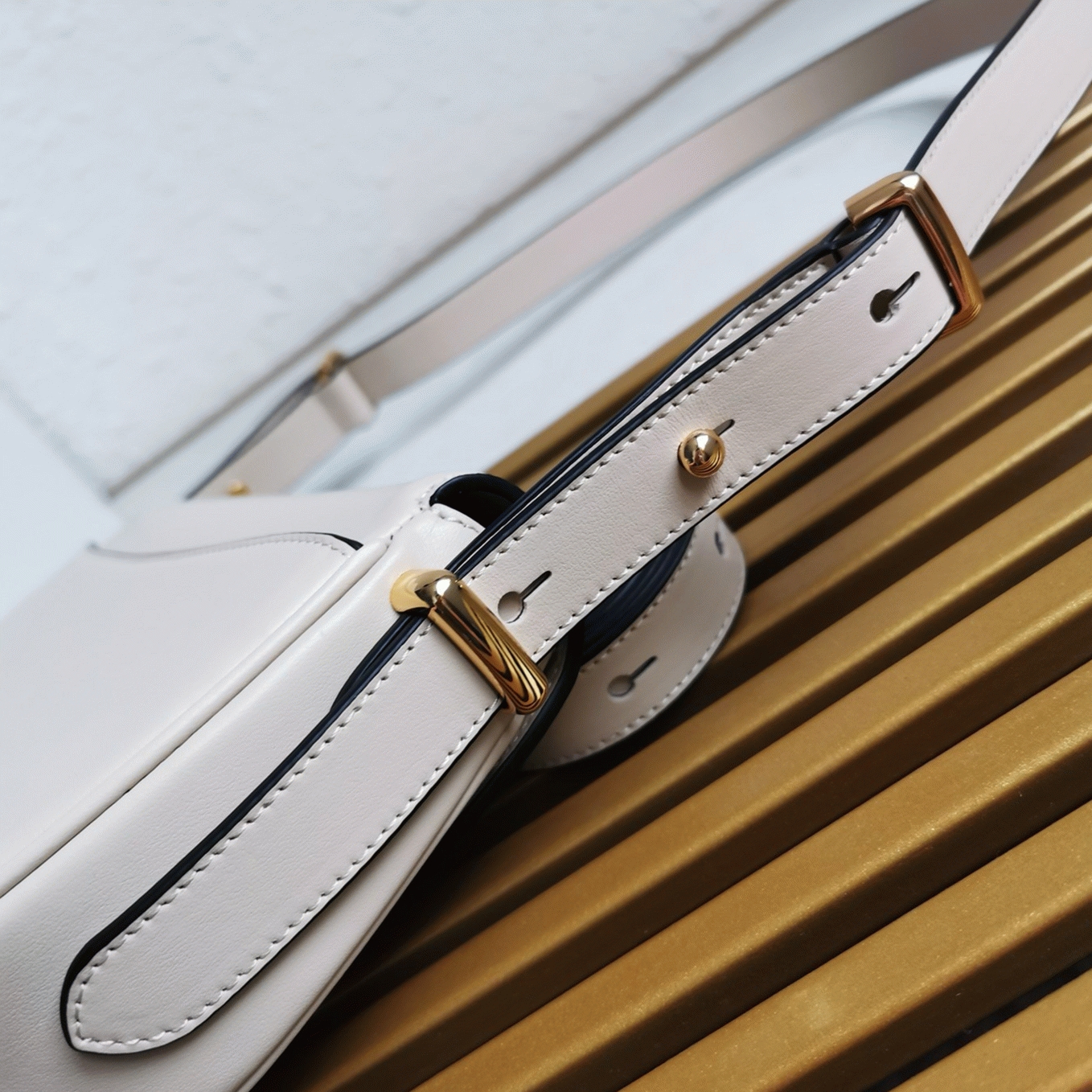 Beige Pra*a Arque Shoulder Bag with Flap Knockoff