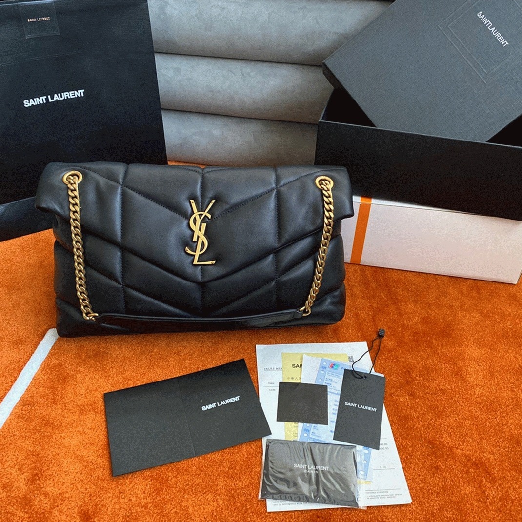 Sa1nt Lau*nt Puffer Medium Chain Bag Black Lambskin