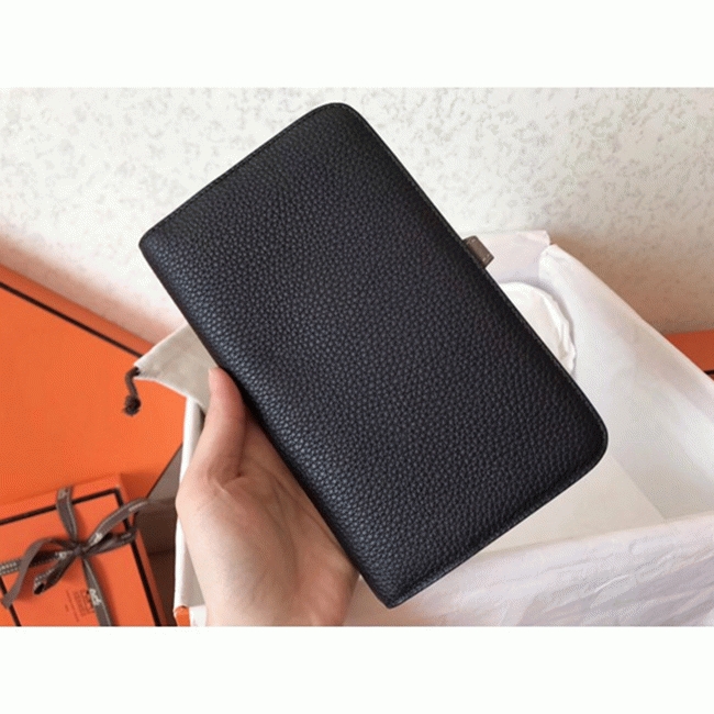 Black taupe knockoff H**me5 Dogon duo wallet