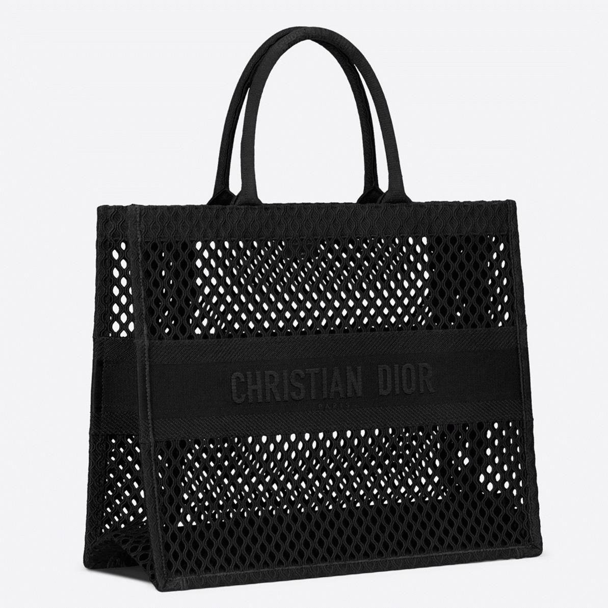 D10r Large Book Tote Bag Knockoff in Black Mesh Embroidery