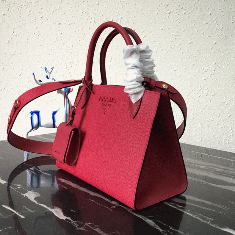 Pra*a Monochrome Small Bag Knockoff in Red