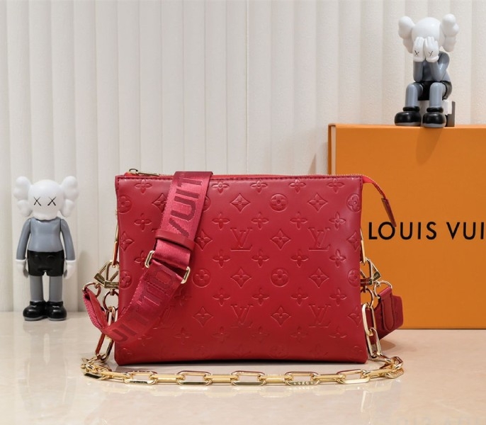L0vis Vvtt0n Coussin PM Bag In Red With Jacquard Strap