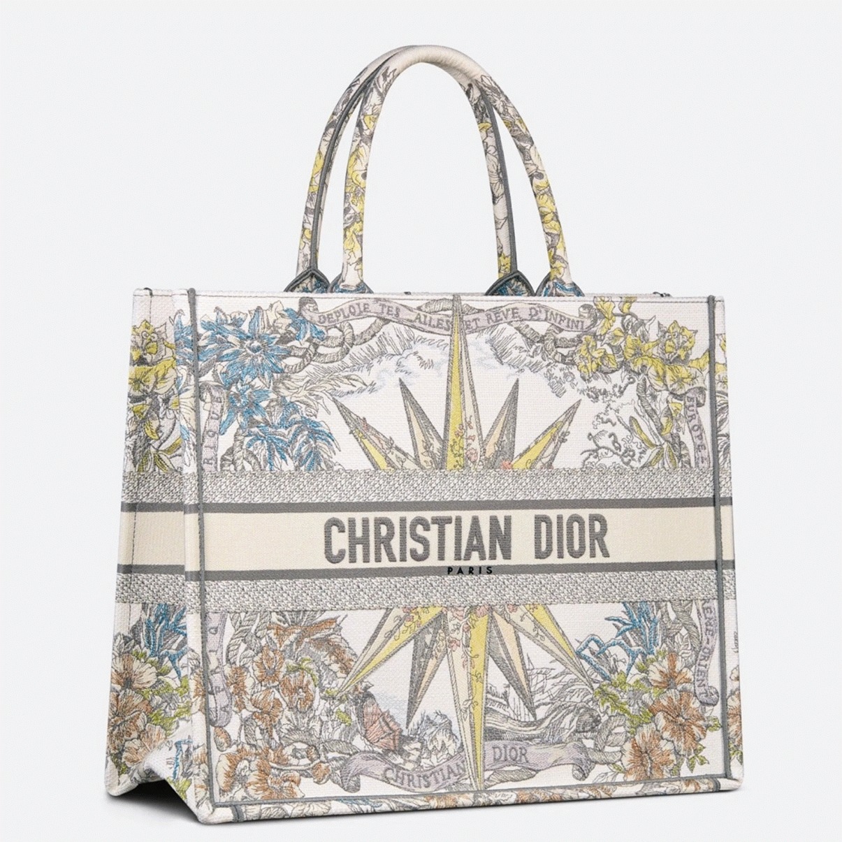 D10r Large Book Tote Bag Replica in Multicolor Rêve d Infini Embroidery