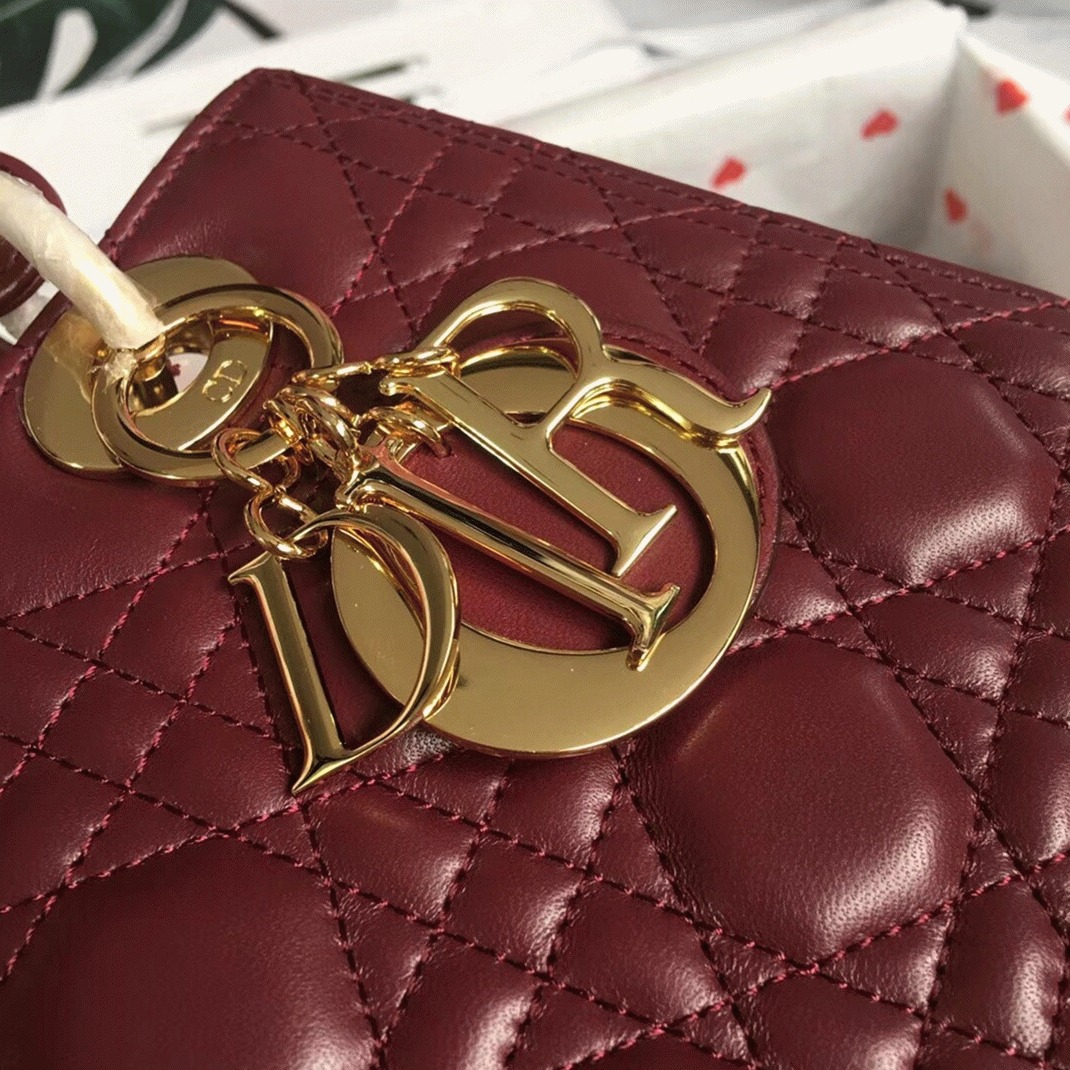 D10r Lady D10r Medium Bag Replica in Bordeaux Lambskin