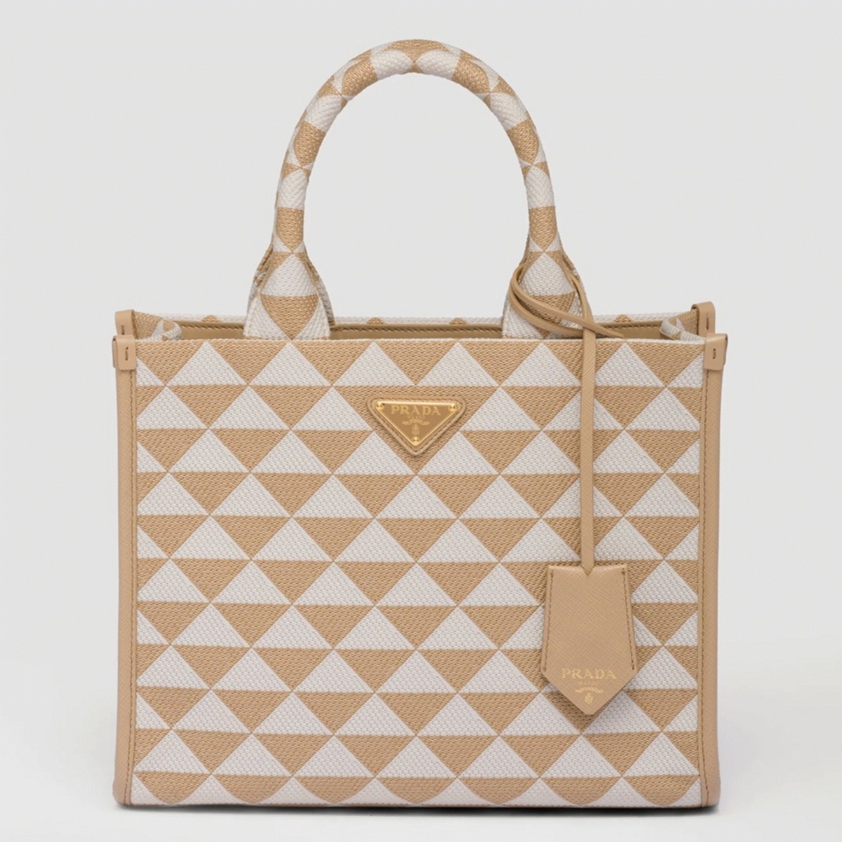 Pra*a Symbole Small Bag Fake in Beige/White Jacquard Fabric