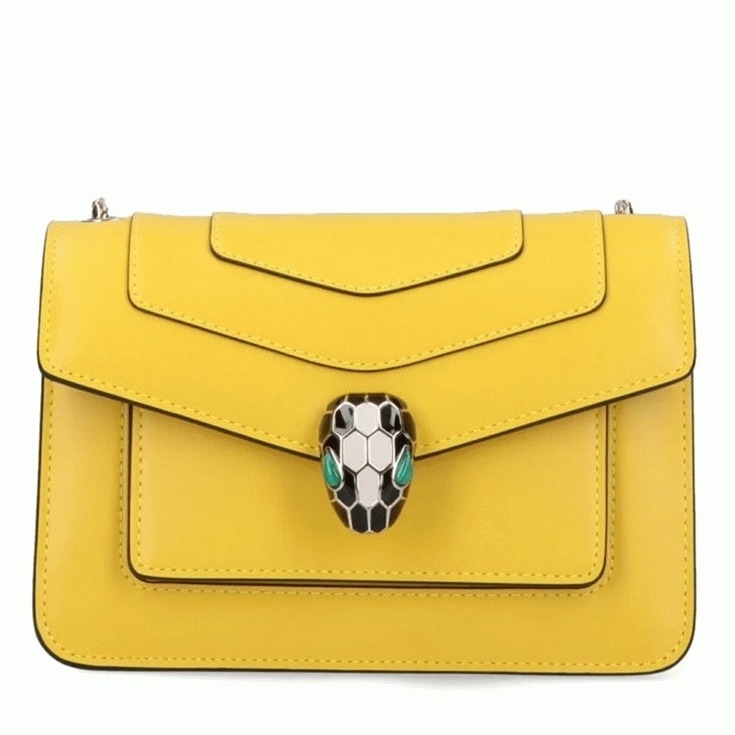 Replica Bv1g*ai Serpenti Forever Medium Shoulder Bag Yellow Calfskin