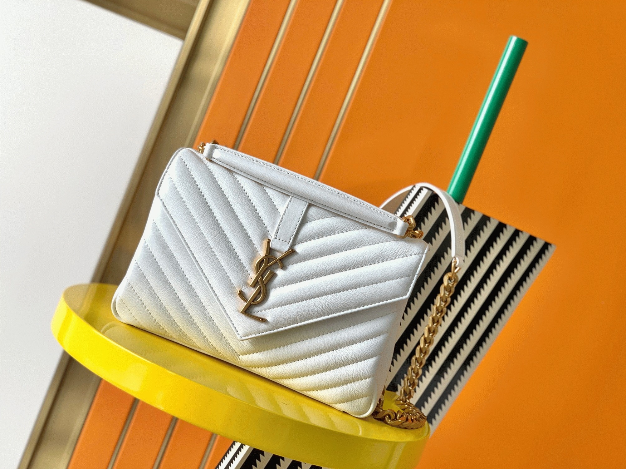 Replica Sa1nt Lau*nt College Medium Chain Bag White