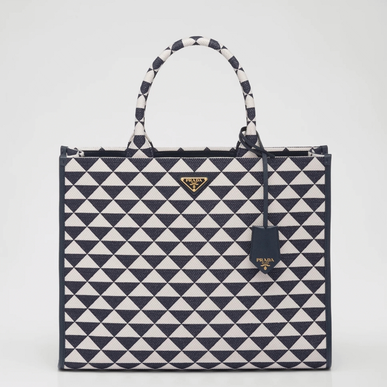 Pra*a Symbole Large Bag Fake in White/Blue Jacquard Fabric